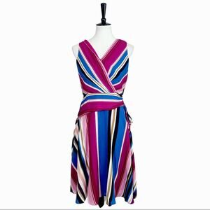 Roz & Ali Dressbarn NEW Women's Wrap Dress Pink Blue Chiffon Tie Waist Size 4